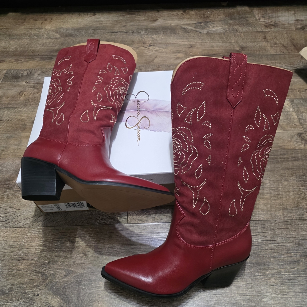 Jessica Simpson Zodra Red Embroidered Western Women's Size 8.5 Wide Boots - Picture 11 of 14